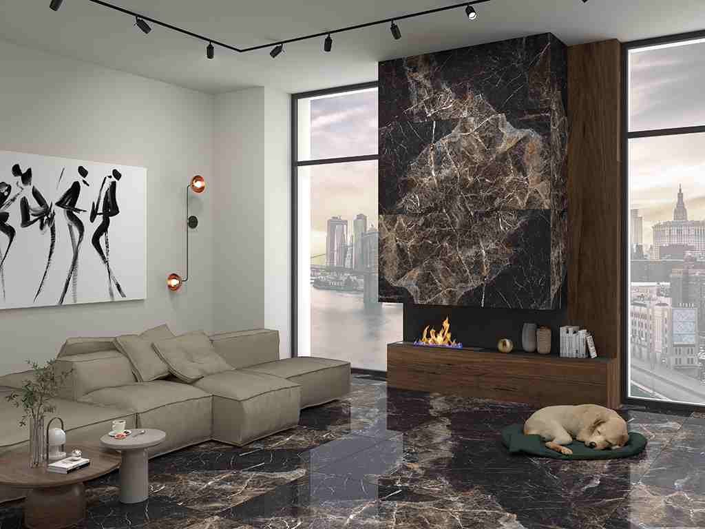 Применение плитки в интерьерах гостиных